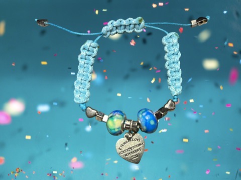 Turquoise braided bracelet with colorful beads and charms