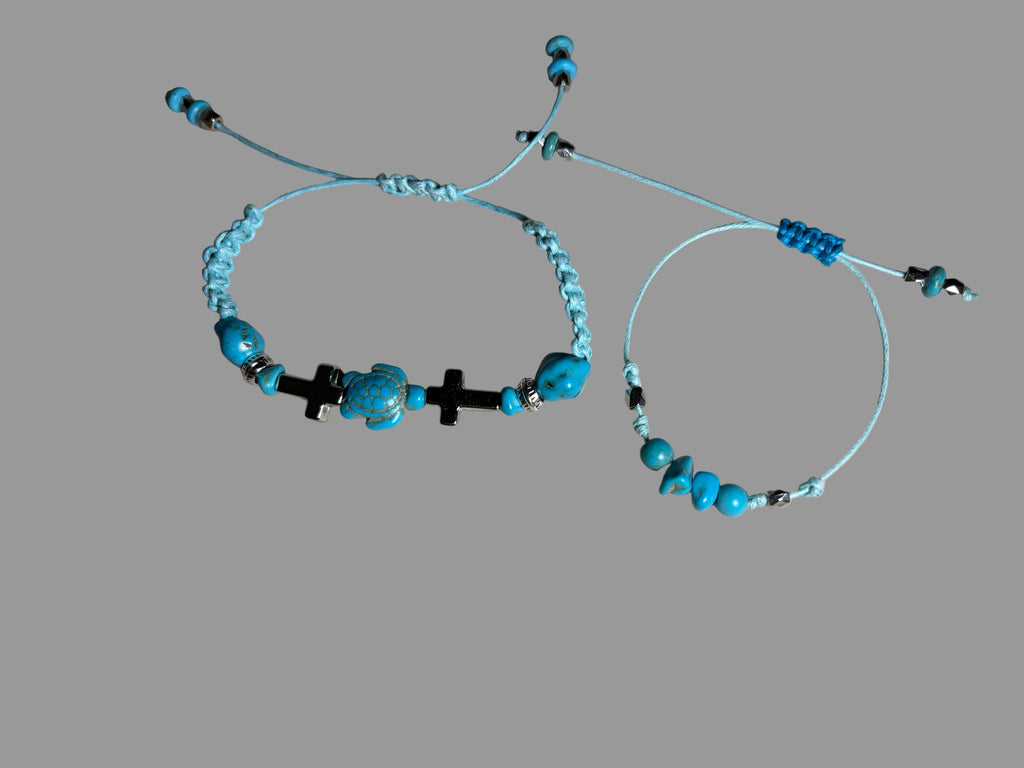 Necklace with blue beads and black accents