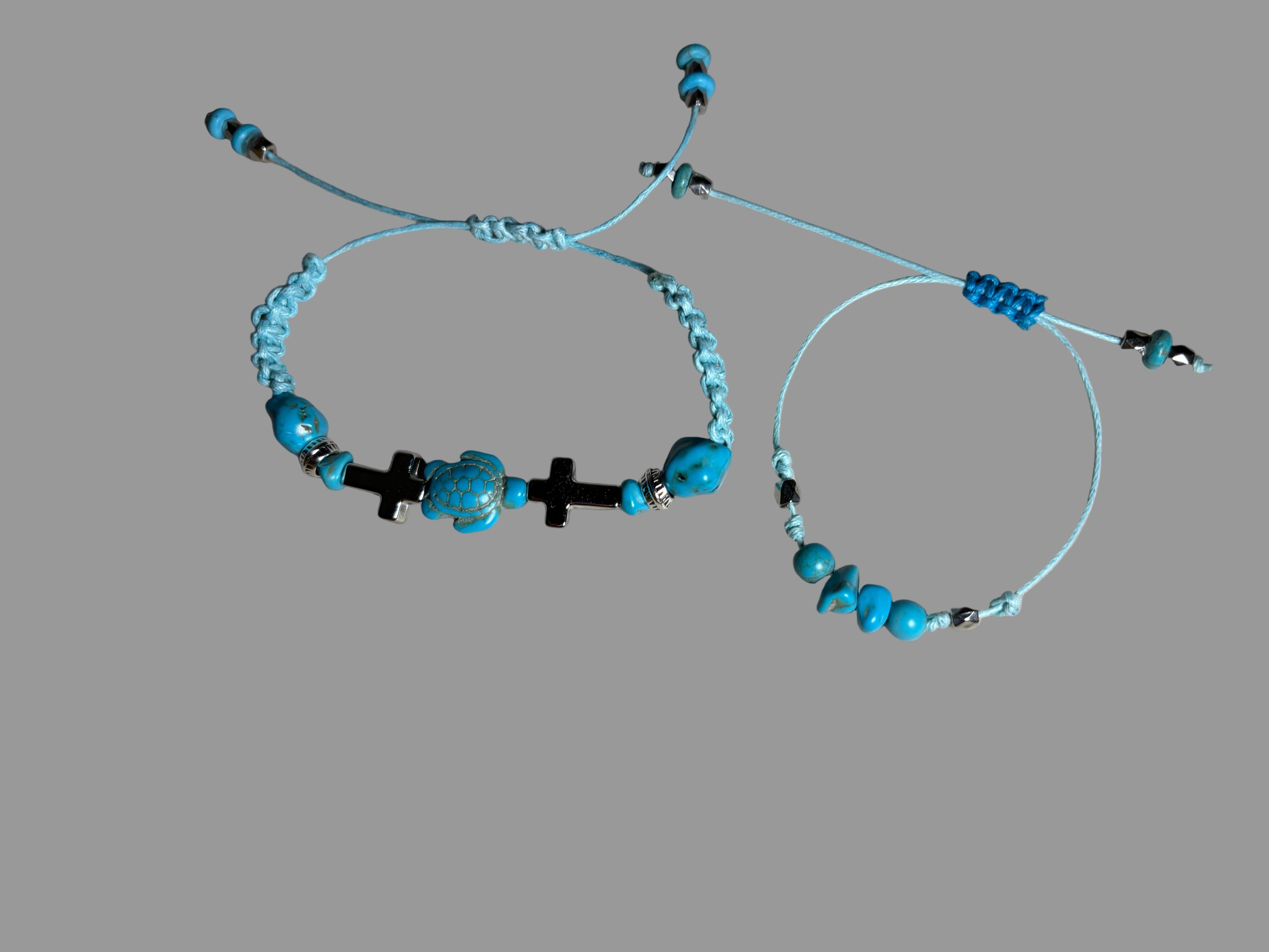 Necklace with blue beads and black accents