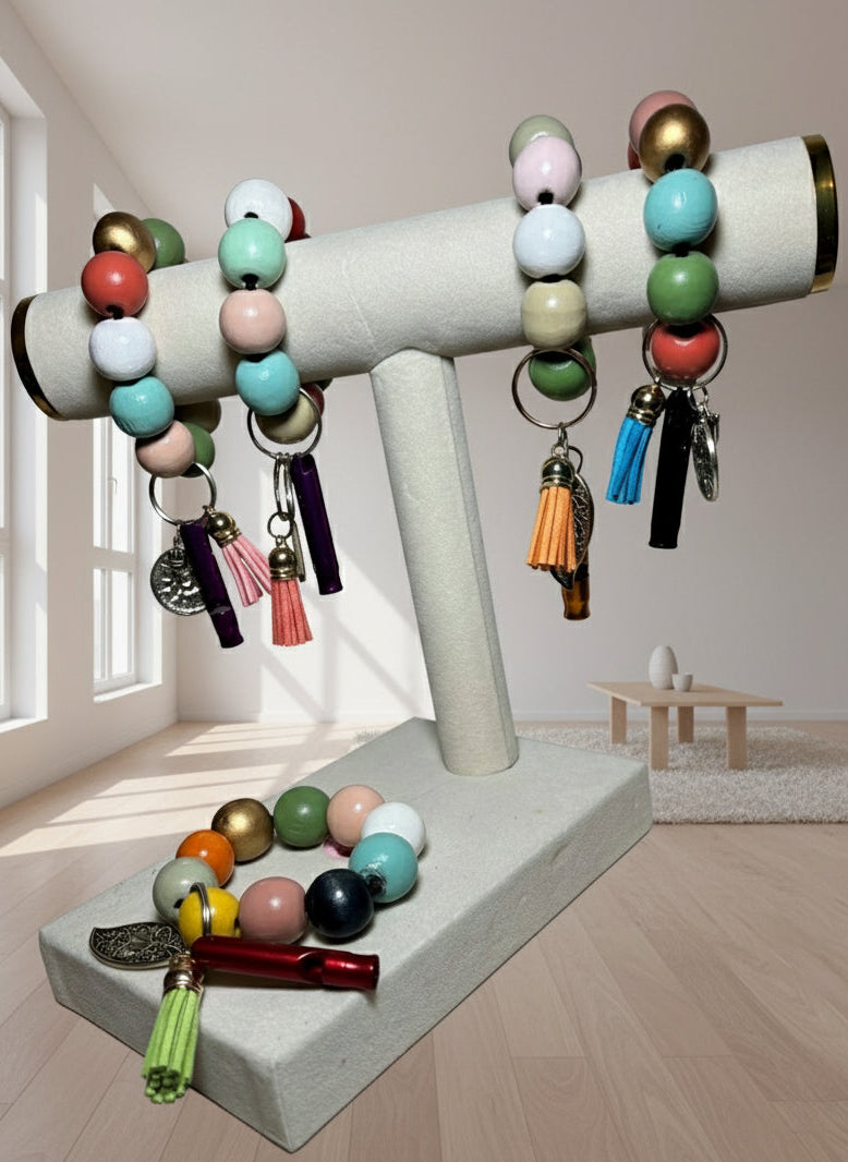 Wood Breaded In Multicolor Wristlet Keychain For Women