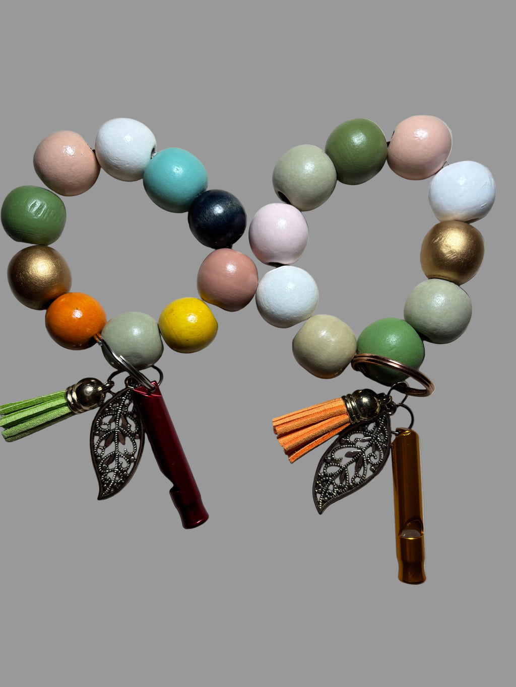 Wood Breaded In Multicolor Wristlet Keychain For Women