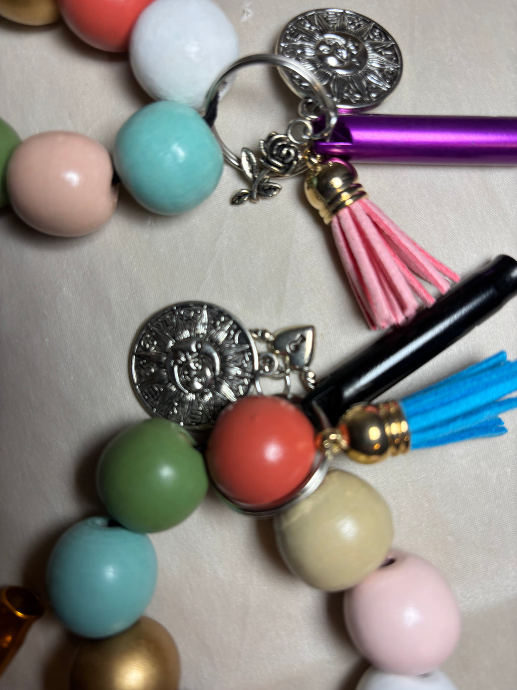 Wood Breaded In Multicolor Wristlet Keychain For Women