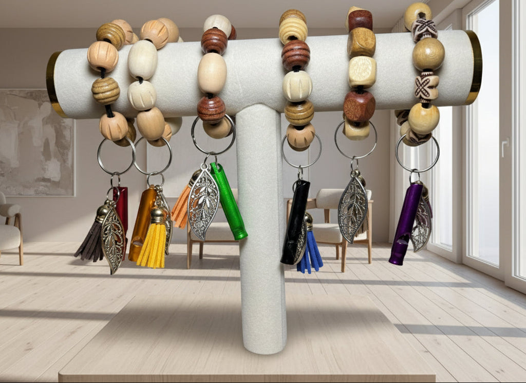 Wood breaded Wristlet keychain