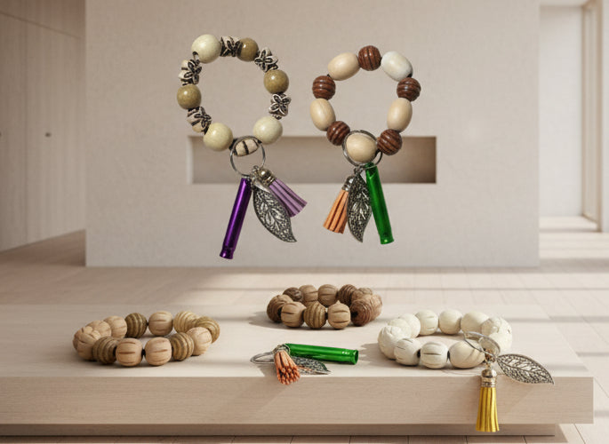 Wood breaded Wristlet keychain