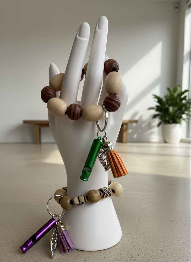 Wood breaded Wristlet keychain