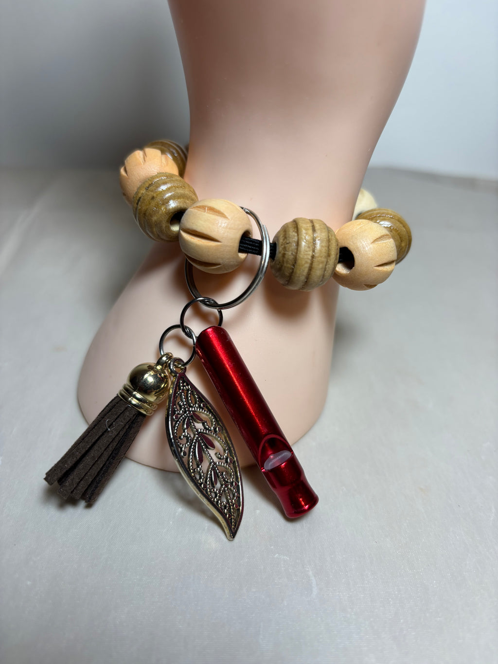 Wood breaded Wristlet keychain