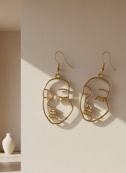 Gold color face open golden blank earrings