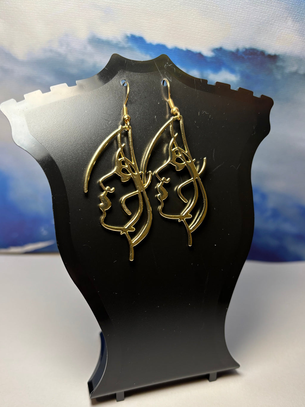 Gold color face open golden blank earrings